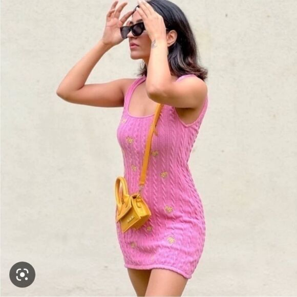 ZARA Floral Embroidery Cable Knit Dress Blogger Favorite Size S - Picture 1 of 7